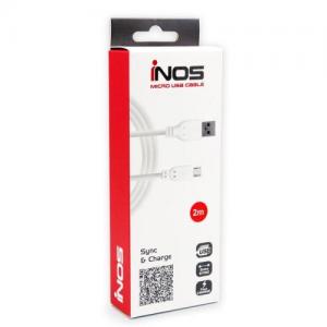 Καλώδιο Σύνδεσης USB 2.0 inos USB A σε Micro USB 10W 2m Λευκό