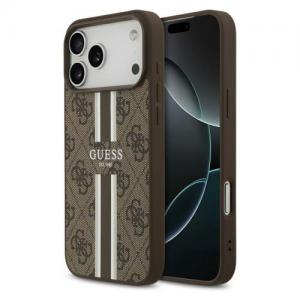 Θήκη PU Guess MagSafe Apple iPhone 17 Pro Max Hardcase Printed Stripes 4G Καφέ