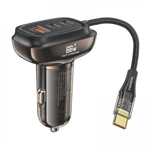 Φορτιστής Αυτοκινήτου Ταχείας Φόρτισης Foneng C20 με Τριπλή Έξοδο USB A & 2xUSB C 66W & Ενσωματωμένο Καλώδιο USB C Μαύρο