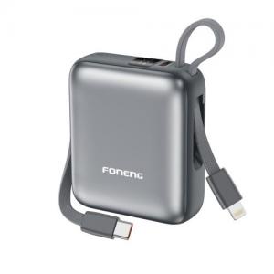 Φορτιστής Ανάγκης Foneng PX115 Mini PD 22.5W 10000mAh με 2 Ενσωματωμένα Καλώδια Σκούρο Γκρι