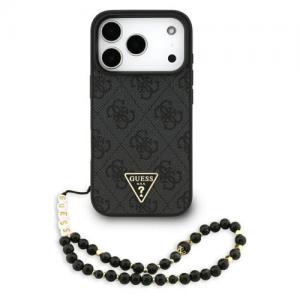 Θήκη PU Guess Apple iPhone 17 Pro Max Hardcase Classic Logo Triangle 4G με Pearl Strap Μαύρο