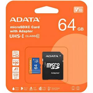 Κάρτα μνήμης Micro SDXC C10 UHS-1 U1 Adata 100MB/s 64GB + 1 ADP