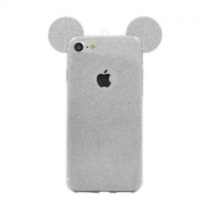 Θήκη TPU inos Apple iPhone 8/ iPhone SE (2020) Ultra Slim 0.3mm Glitter Mouse Ears Ασημί