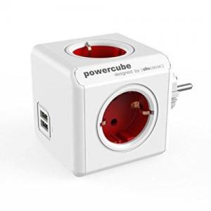 Πολύπριζο Allocacoc PowerCube Extended 4 Θέσεων & 2 Θύρες USB Κόκκινο