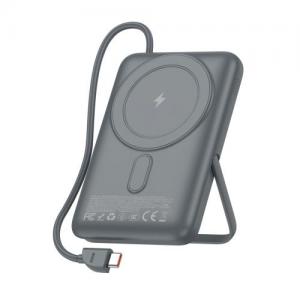 Φορτιστής Ανάγκης Foneng PX119 Magnetic Wireless 22.5W 10000mAh με Ενσωματωμένο Καλώδιο & Stand Σκούρο Γκρι