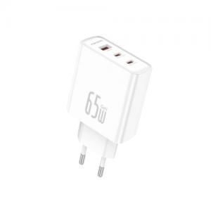 Φορτιστής Ταξιδίου Ταχείας Φόρτισης Foneng GaN50 με Τριπλή Έξοδο USB A & 2xUSB C GaN 65W 3A Λευκό