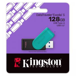 USB 3.2 Flash Disk Kingston Exodia S DTXS USB A 128GB Μαύρo-Τιρκουάζ