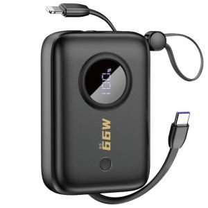 Φορτιστής Ανάγκης Dudao K14 22.5W 10000mAh PD με 2 Ενσωματωμένα Καλώδια Μαύρο