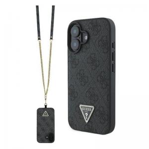 Θήκη PU Guess Leather Apple iPhone 16 Metal Logo Strass Crossbody Black
