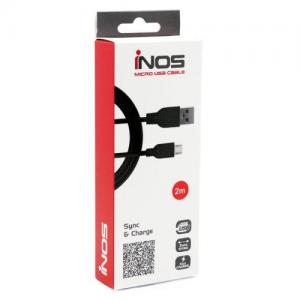 Καλώδιο Σύνδεσης USB 2.0 inos USB A σε Micro USB 10W 2m Μαύρο