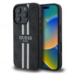 Θήκη PU Guess MagSafe Apple iPhone 16 Pro Max Hardcase Printed Stripes 4G Μαύρο