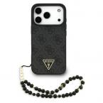 Θήκη PU Guess Apple iPhone 17 Pro Max Hardcase Classic Logo Triangle 4G με Pearl Strap Μαύρο