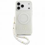 Θήκη PU/ Silicon Guess Magsafe Apple iPhone 18 Pro Max/ 17 Pro Max IML Flowers με Pearl Strap Λευκό
