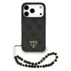 Θήκη PU Guess Apple iPhone 17 Pro Hardcase Classic Logo Triangle 4G με Pearl Strap Μαύρο