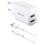 Φορτιστής Ταξιδίου Devia RLC-342 με Διπλή Έξοδο 2xUSB A 12W & Καλώδιο USB A σε USB C 1m Lite2 Λευκό