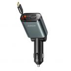 Φορτιστής Αυτοκινήτου Joyroom JR-CCL07 3 σε 1 45W με Ενσωματωμένο Retractable Καλώδιο Σκούρο Γκρι