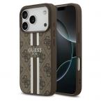 Θήκη PU Guess MagSafe Apple iPhone 17 Pro Hardcase Printed Stripes 4G Καφέ