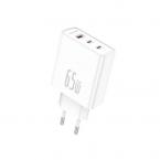 Φορτιστής Ταξιδίου Ταχείας Φόρτισης Foneng GaN50 με Τριπλή Έξοδο USB A & 2xUSB C GaN 65W 3A Λευκό