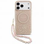 Θήκη PU/ Silicon Guess Magsafe Apple iPhone 18 Pro Max/ 17 Pro Max IML Flowers με Pearl Strap Ροζ
