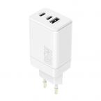 Φορτιστής Ταξιδίου Ταχείας Φόρτισης Maxlife MXTC-08-65ACC με Τριπλή Έξοδο USB A & 2xUSB C PD QC 65W Λευκό